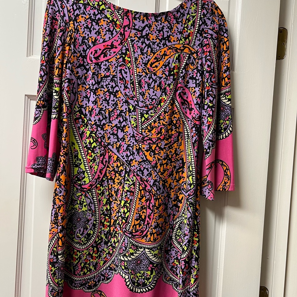 madison leigh Pink and Purple Paisley Midi Shift Dress